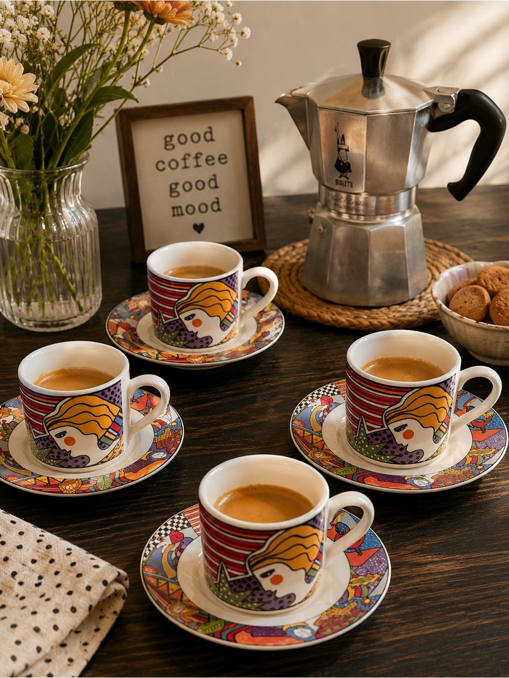 1991 Vitromaster Metropolitan 4 Cup & Saucer Sets Memphis Pop Art